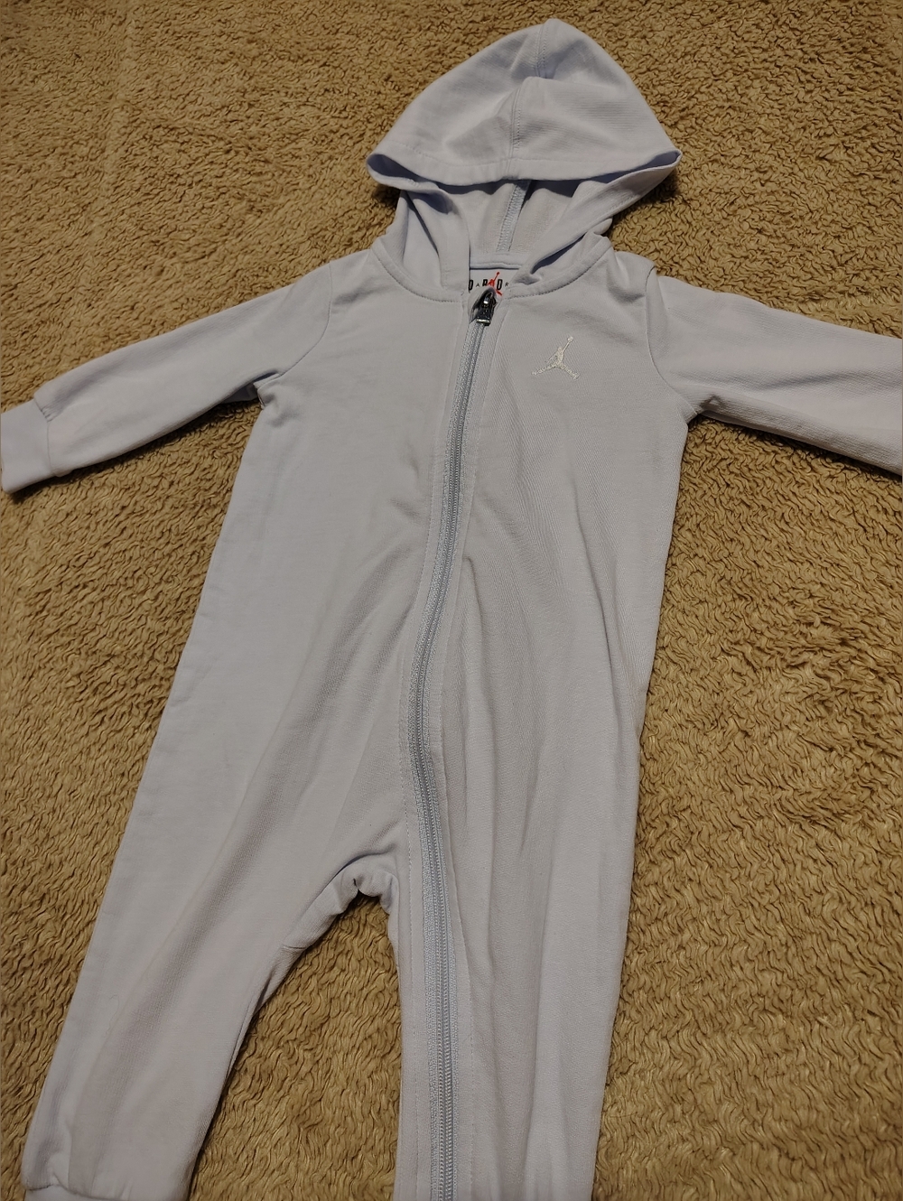 Air Jordan Baby Hooded One Piece Footless Jumpsuit Pastel Blue Long Sleeve 9mon.